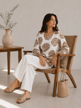 Clobug Women Floral Printed Square Neck Relaxed Fit Kurti