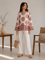 Clobug Women Floral Printed Square Neck Relaxed Fit Kurti