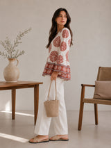 Clobug Women Floral Printed Square Neck Relaxed Fit Kurti