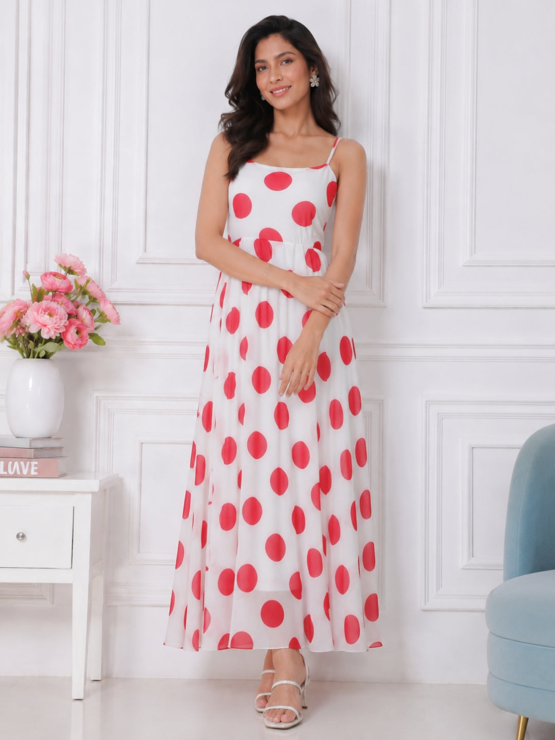 Women's Red Polka Dot Flare Dress