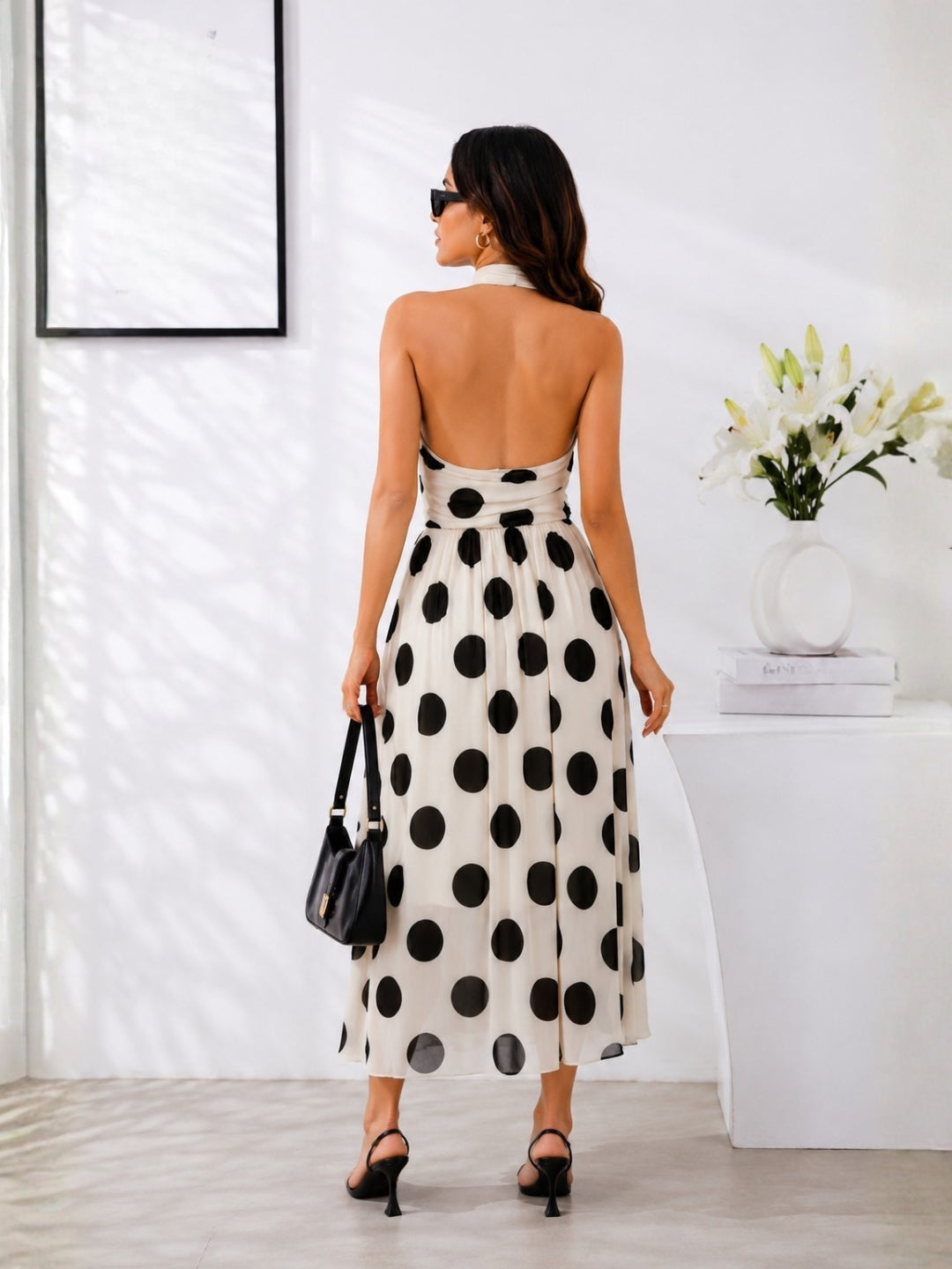 Women's White Polka Dot Flare Dress