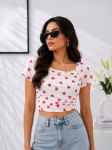 Women Heart Print Crop Top