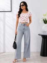 Women Heart Print Crop Top