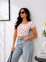 Women Heart Print Crop Top