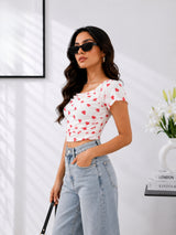 Women Heart Print Crop Top