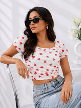 Women Heart Print Crop Top