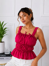 Women's Pink Sleeveless Square Neck Top