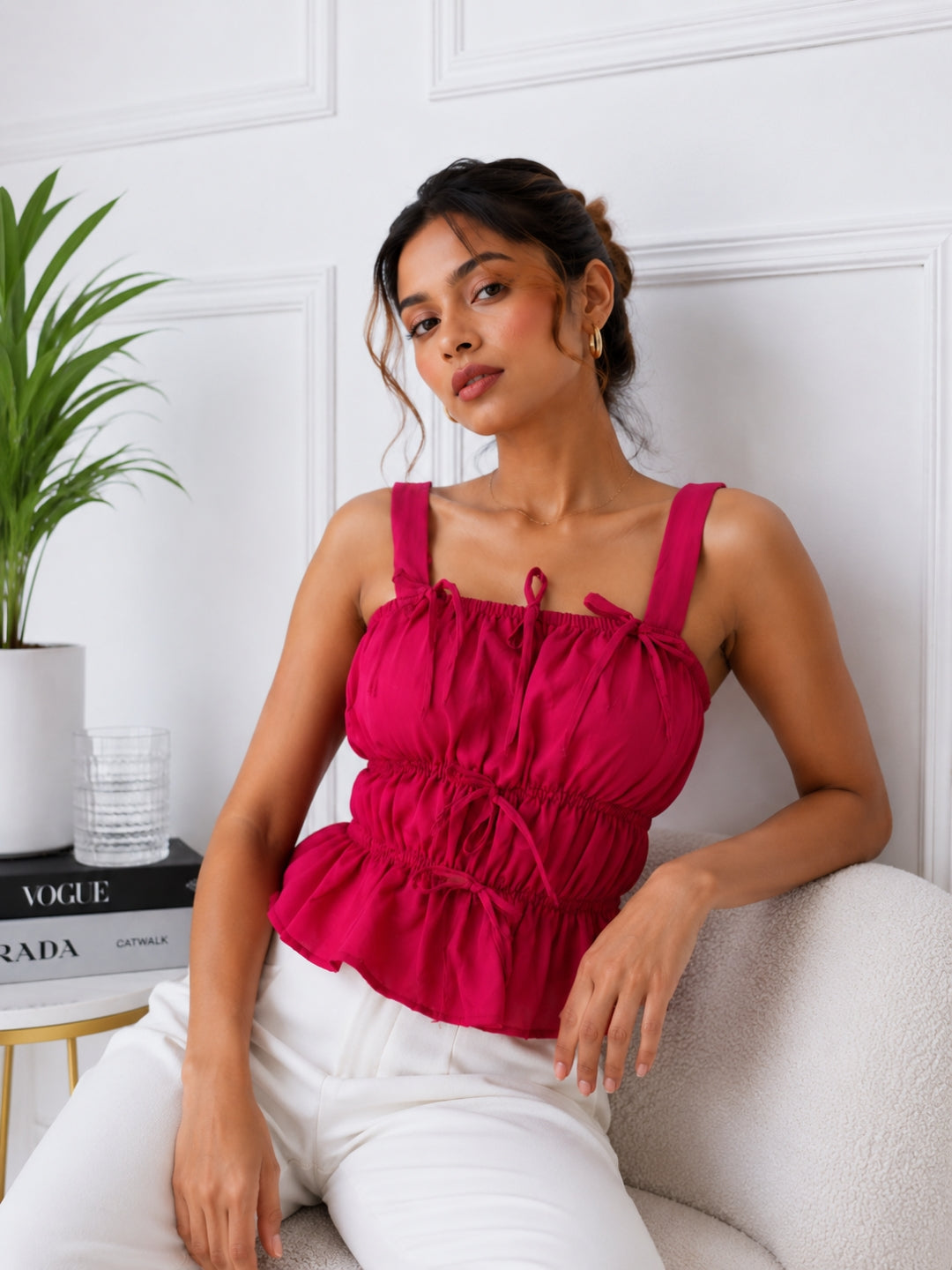 Women's Pink Sleeveless Square Neck Top