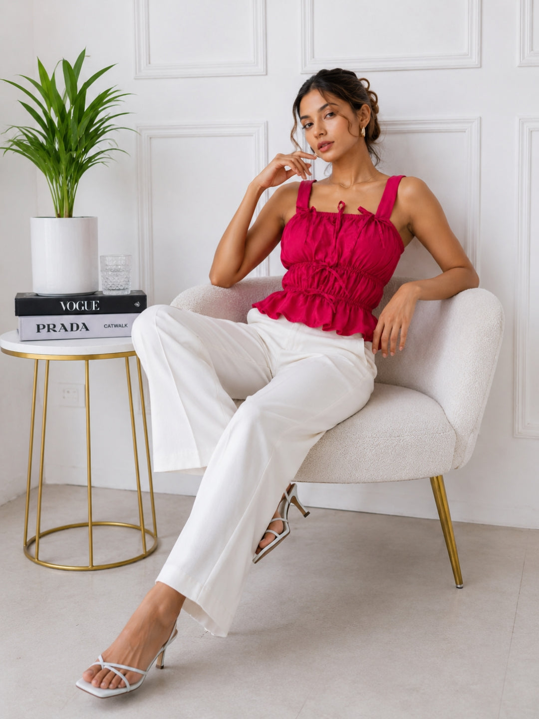 Women's Pink Sleeveless Square Neck Top