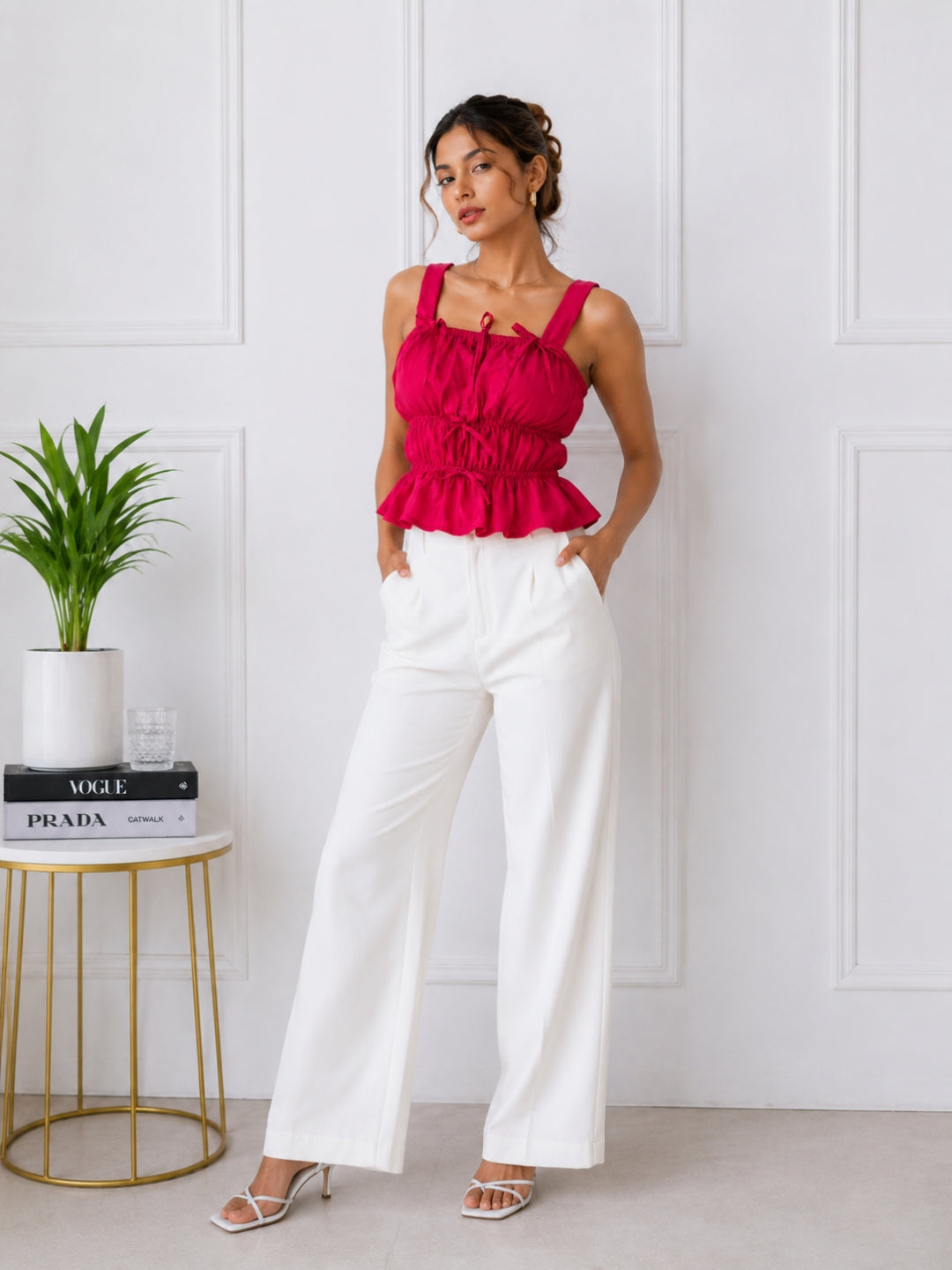 Women's Pink Sleeveless Square Neck Top
