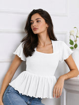 Women Square Neck Short Sleeve Top