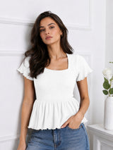 Women Square Neck Short Sleeve Top