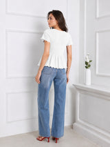 Women Square Neck Short Sleeve Top