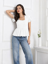 Women Square Neck Short Sleeve Top