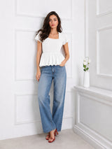 Women Square Neck Short Sleeve Top