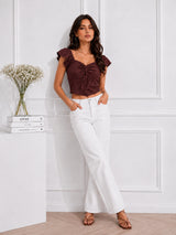 Women's Brown Sweetheart Neck Crop Top