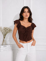 Women's Brown Sweetheart Neck Crop Top