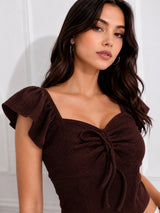 Women's Brown Sweetheart Neck Crop Top