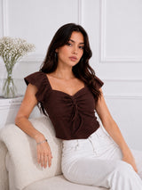 Women's Brown Sweetheart Neck Crop Top