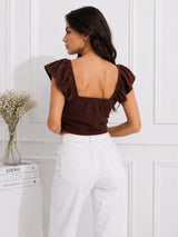 Women's Brown Sweetheart Neck Crop Top