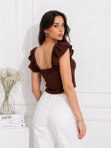 Women's Brown Sweetheart Neck Crop Top