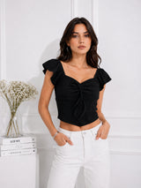 Women's Brown Sweetheart Neck Crop Top