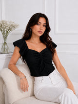 Women's Brown Sweetheart Neck Crop Top