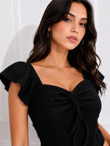 Women's Brown Sweetheart Neck Crop Top