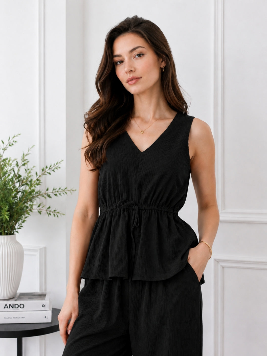 Women's Brown V Neck Co-Ord Set