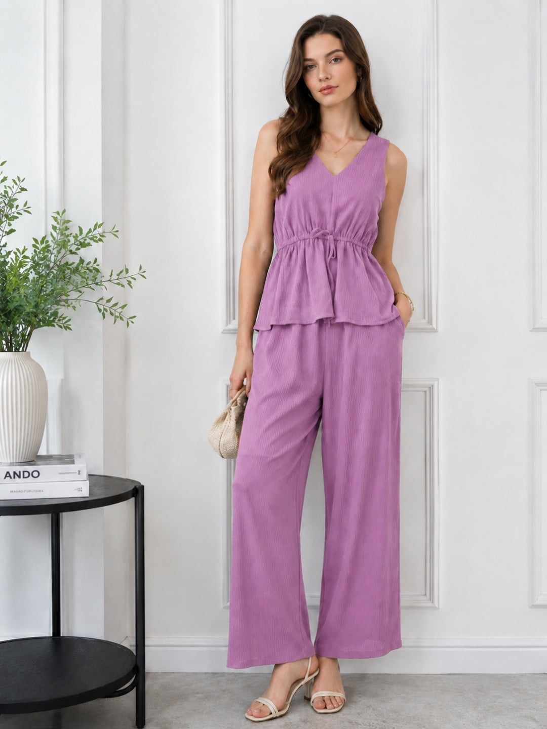 Women's Brown V Neck Co-Ord Set