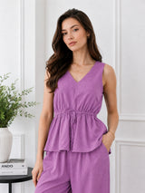 Women's Brown V Neck Co-Ord Set
