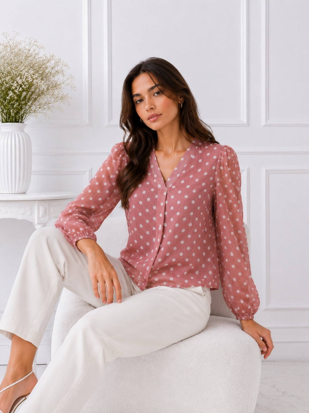 Women's Pink Polka Top