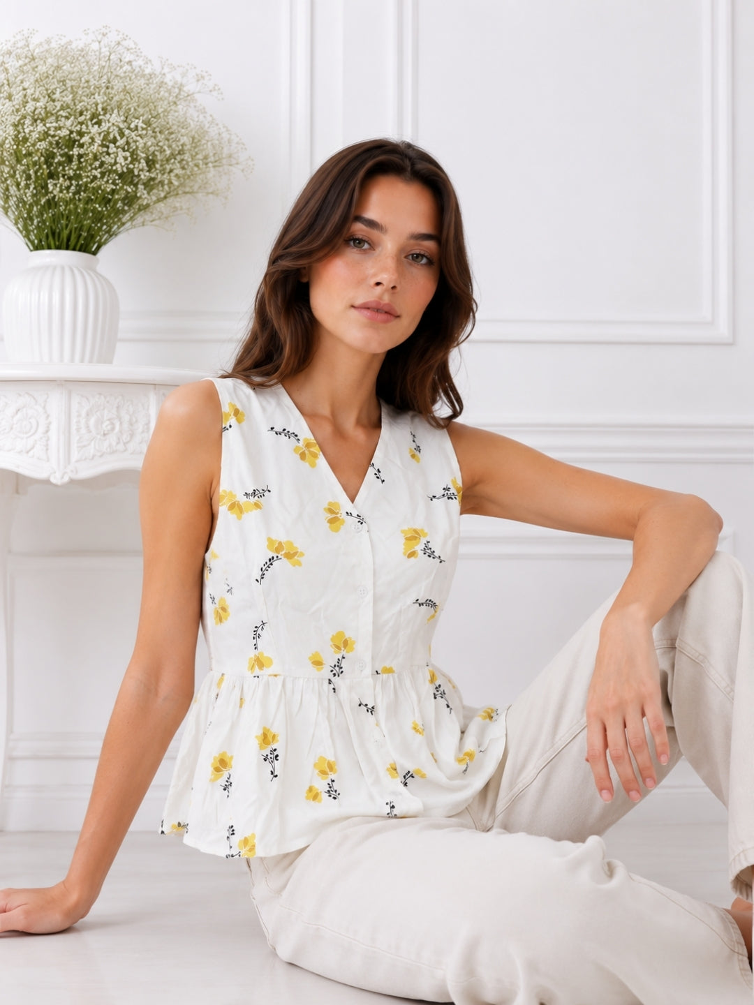 Women's White Printed Top
