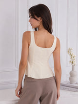 Women's Cream Button-Front Sleeveless Peplum Top