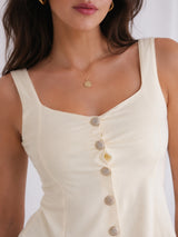 Women's Cream Button-Front Sleeveless Peplum Top