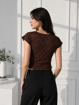 Women's Brown Leopard Print Ruched V-Neck Crop Top