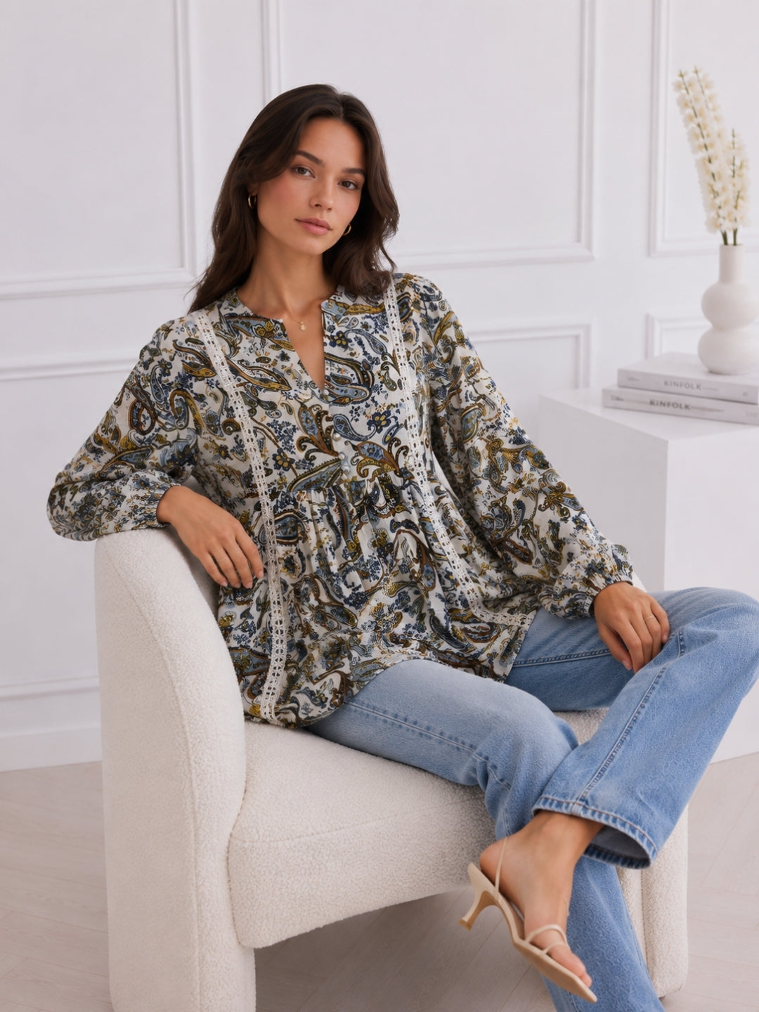 Women's Paisley Print Peplum Top
