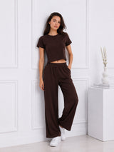 Women's Brown T-shirt And Pant Co-ord Set