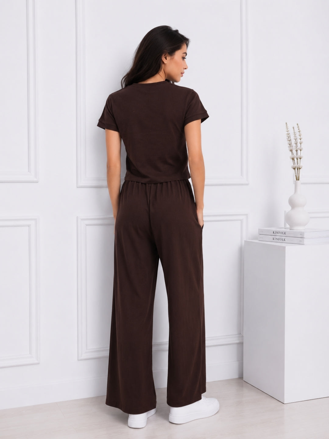 Women's Brown T-shirt And Pant Co-ord Set