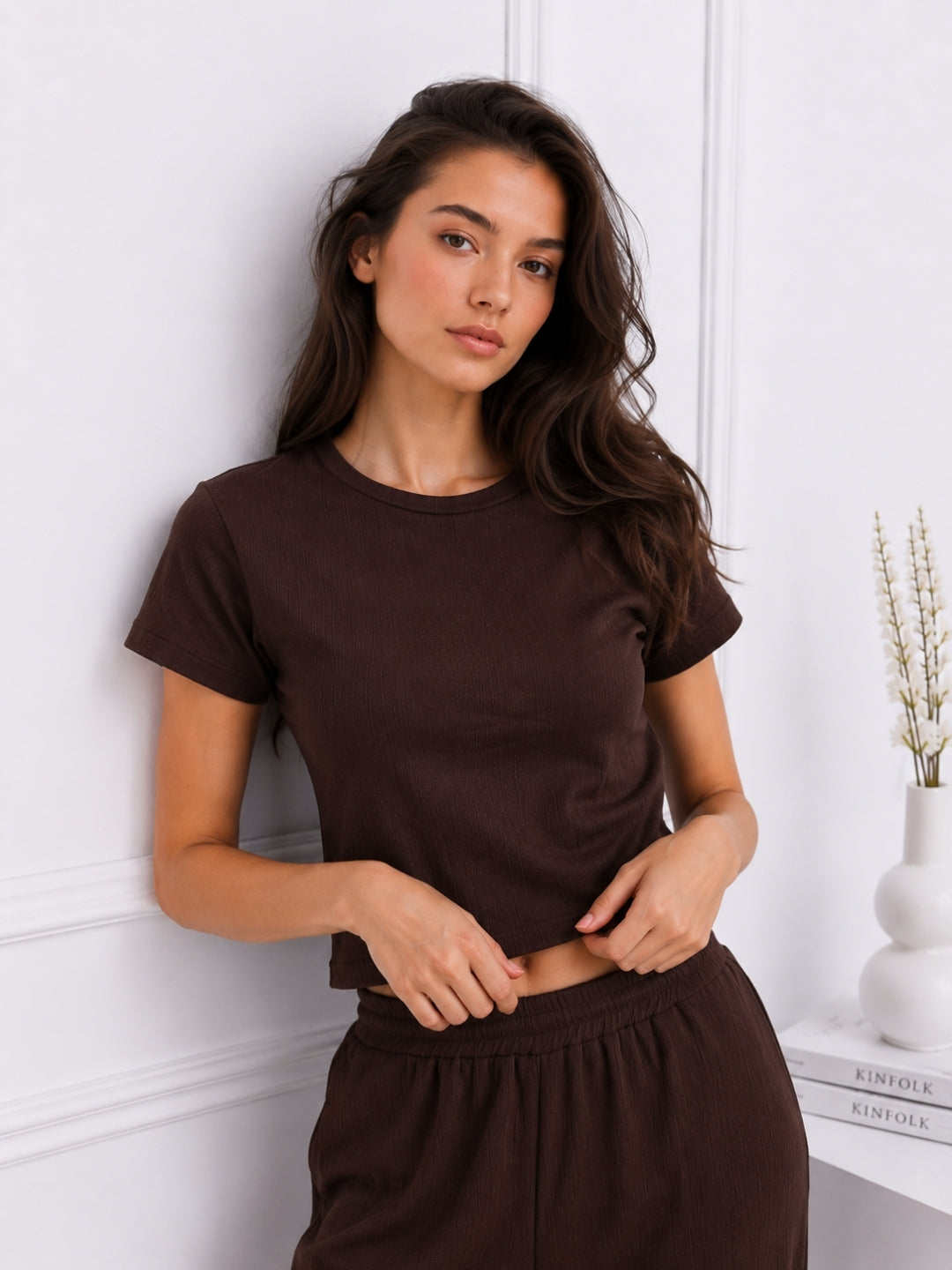 Women's Brown T-shirt And Pant Co-ord Set