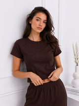 Women's Brown T-shirt And Pant Co-ord Set