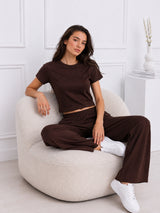 Women's Brown T-shirt And Pant Co-ord Set