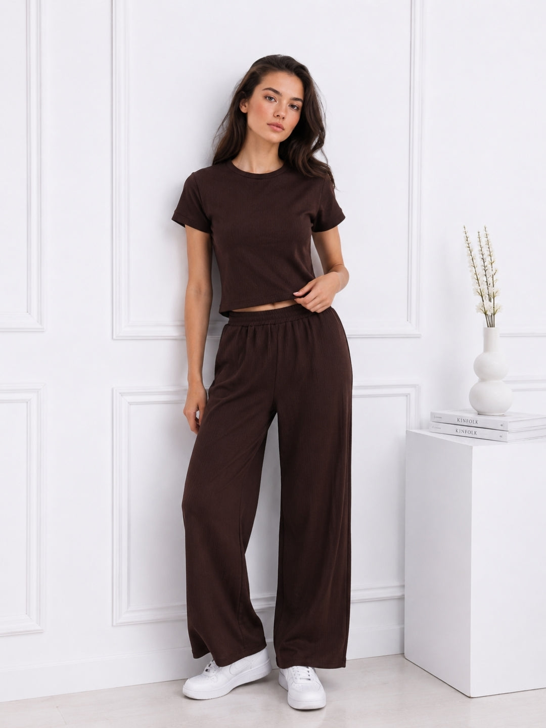 Women's Brown T-shirt And Pant Co-ord Set