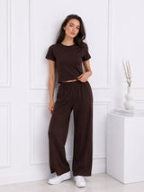 Women's Brown T-shirt And Pant Co-ord Set