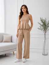 Women's Beige Top And Pant Co-ord Set