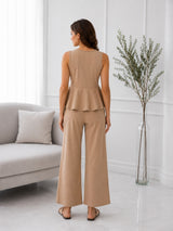 Women's Beige Top And Pant Co-ord Set