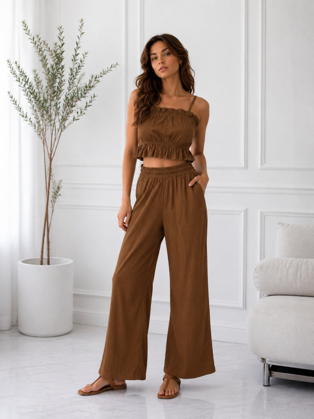 Women's Brown Top And Pant Co-ord Set