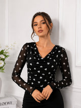 Women's Sheer Slim Fit Printed Top