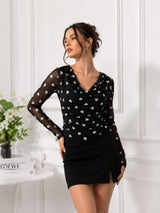 Women's Sheer Slim Fit Printed Top