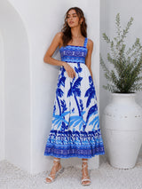 Women's Blue Print Maxi Dress